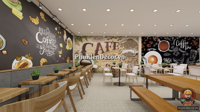 Tranh dán tường 3D quán Cafe dễ thương, đáng yêu Tranh dán tường 3D quán Cafe dễ thương, đáng yêu