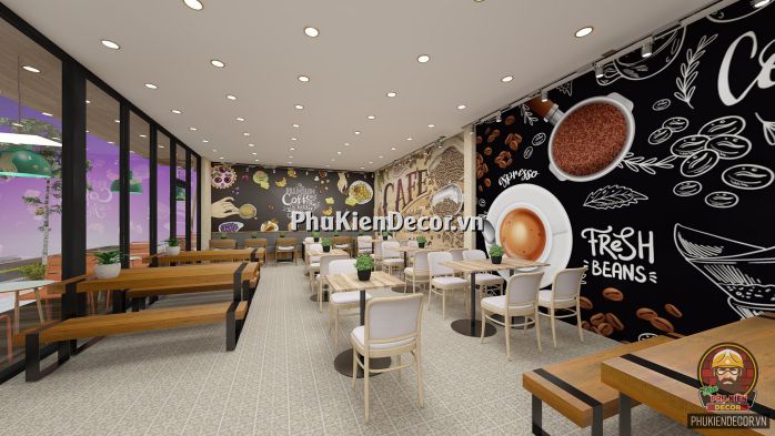 Tranh dán tường 3D quán Cafe dễ thương, đáng yêu Tranh dán tường 3D quán Cafe dễ thương, đáng yêu