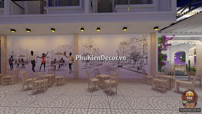 Tranh dán tường 3D phong cách Châu Âu lãng mạng, trang trí cho Quán Cafe kết hợp Trà sữa Tranh dán tường 3D phong cách Châu Âu lãng mạng, trang trí cho Quán Cafe kết hợp Trà sữa