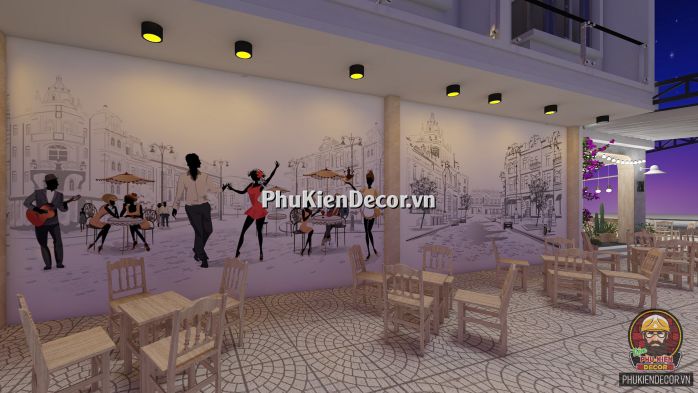 Tranh dán tường 3D phong cách Châu Âu lãng mạng, trang trí cho Quán Cafe kết hợp Trà sữa Tranh dán tường 3D phong cách Châu Âu lãng mạng, trang trí cho Quán Cafe kết hợp Trà sữa