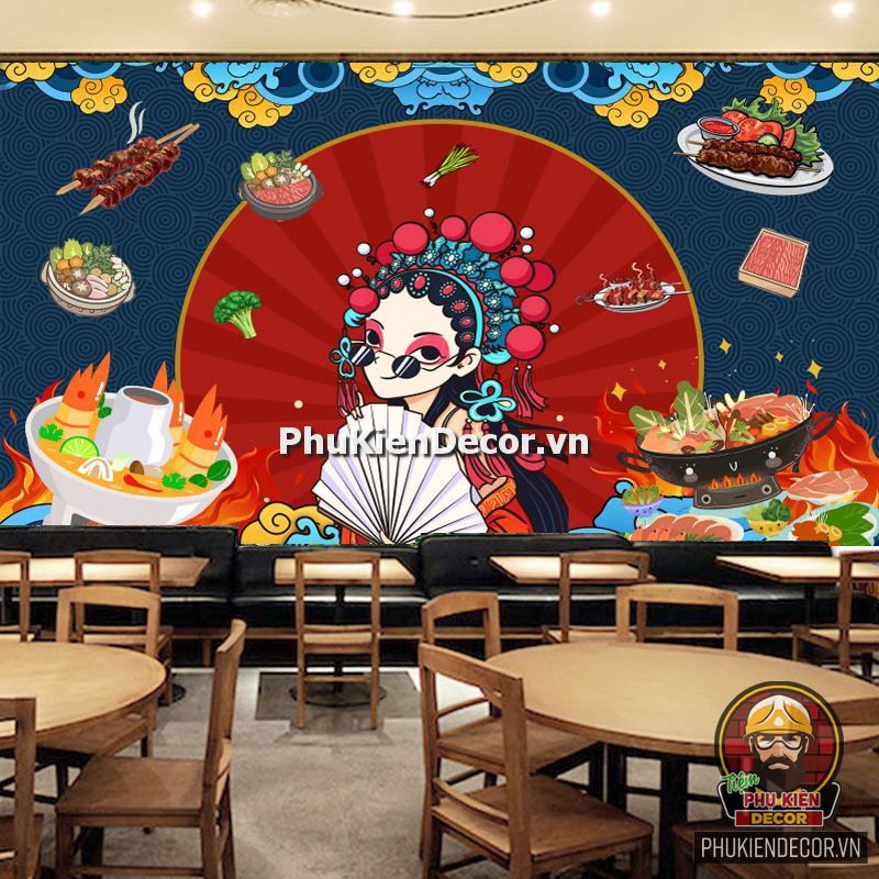Tranh dán tường 3D trang trí quán Lẩu cô gái Hong Kong, phong cách Tuổi Teen Tranh dán tường 3D trang trí quán Lẩu cô gái Hong Kong, phong cách Tuổi Teen