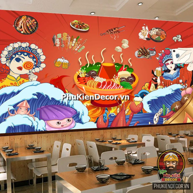 Tranh dán tường 3D trang trí quán Lẩu cô gái Hong Kong, phong cách Tuổi Teen Tranh dán tường 3D trang trí quán Lẩu cô gái Hong Kong, phong cách Tuổi Teen