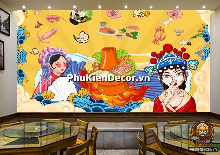 Tranh dán tường 3D trang trí quán Lẩu cô gái Hong Kong, phong cách Tuổi Teen Tranh dán tường 3D trang trí quán Lẩu cô gái Hong Kong, phong cách Tuổi Teen