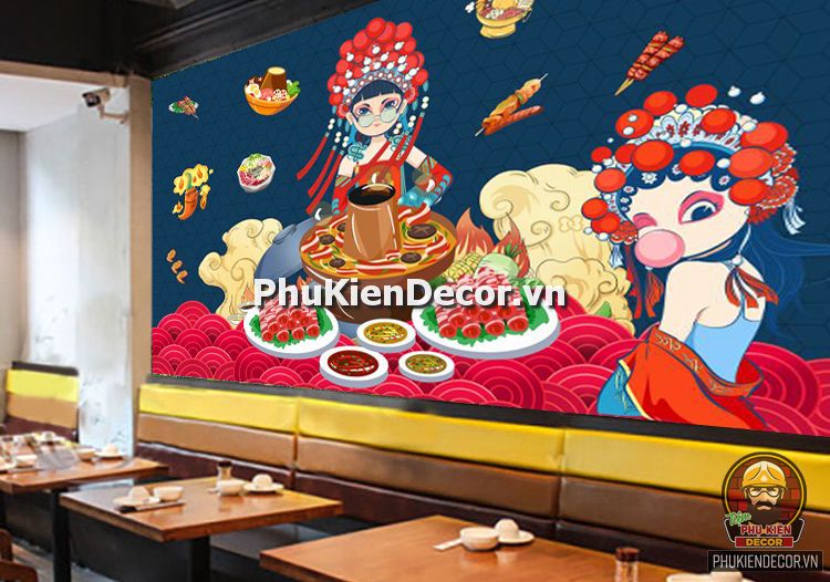 Tranh dán tường 3D trang trí quán Lẩu cô gái Hong Kong, phong cách Tuổi Teen Tranh dán tường 3D trang trí quán Lẩu cô gái Hong Kong, phong cách Tuổi Teen