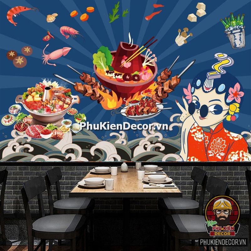 Tranh dán tường 3D trang trí quán Lẩu cô gái Hong Kong, phong cách Tuổi Teen Tranh dán tường 3D trang trí quán Lẩu cô gái Hong Kong, phong cách Tuổi Teen