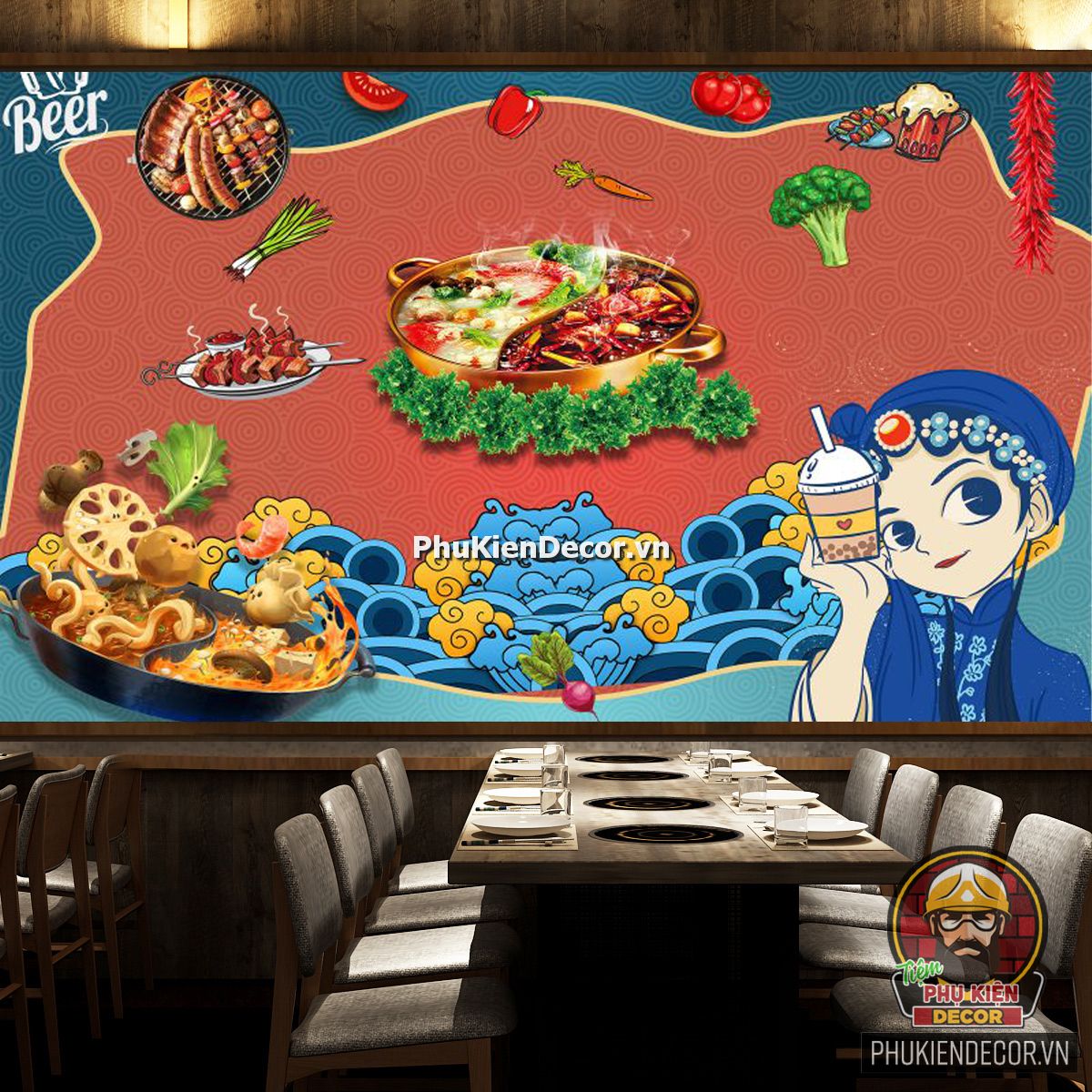 Tranh dán tường 3D trang trí quán Lẩu cô gái Hong Kong, phong cách Tuổi Teen Tranh dán tường 3D trang trí quán Lẩu cô gái Hong Kong, phong cách Tuổi Teen