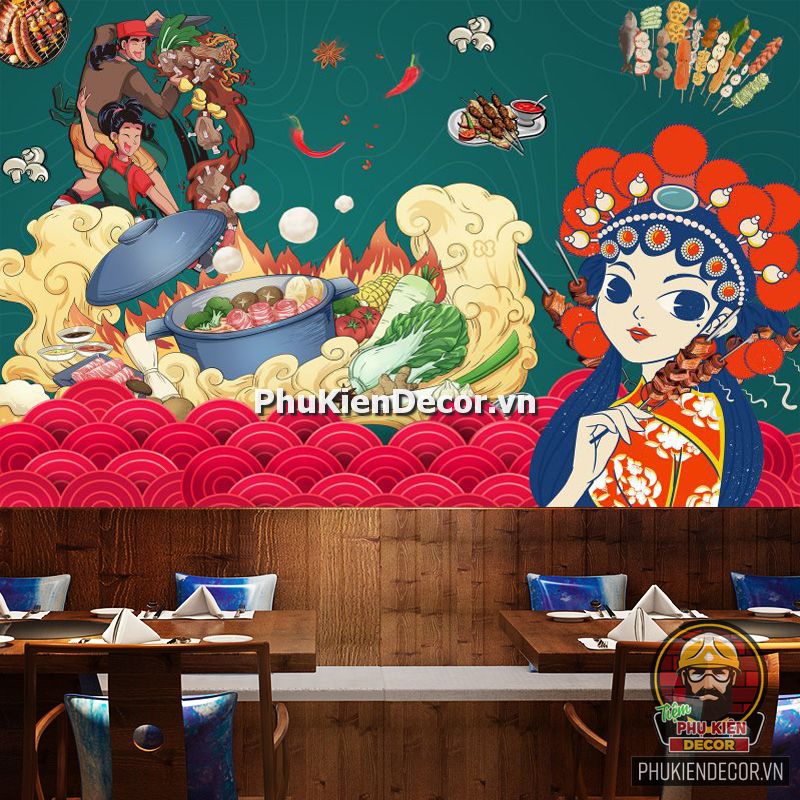Tranh dán tường 3D trang trí quán Lẩu cô gái Hong Kong, phong cách Tuổi Teen Tranh dán tường 3D trang trí quán Lẩu cô gái Hong Kong, phong cách Tuổi Teen