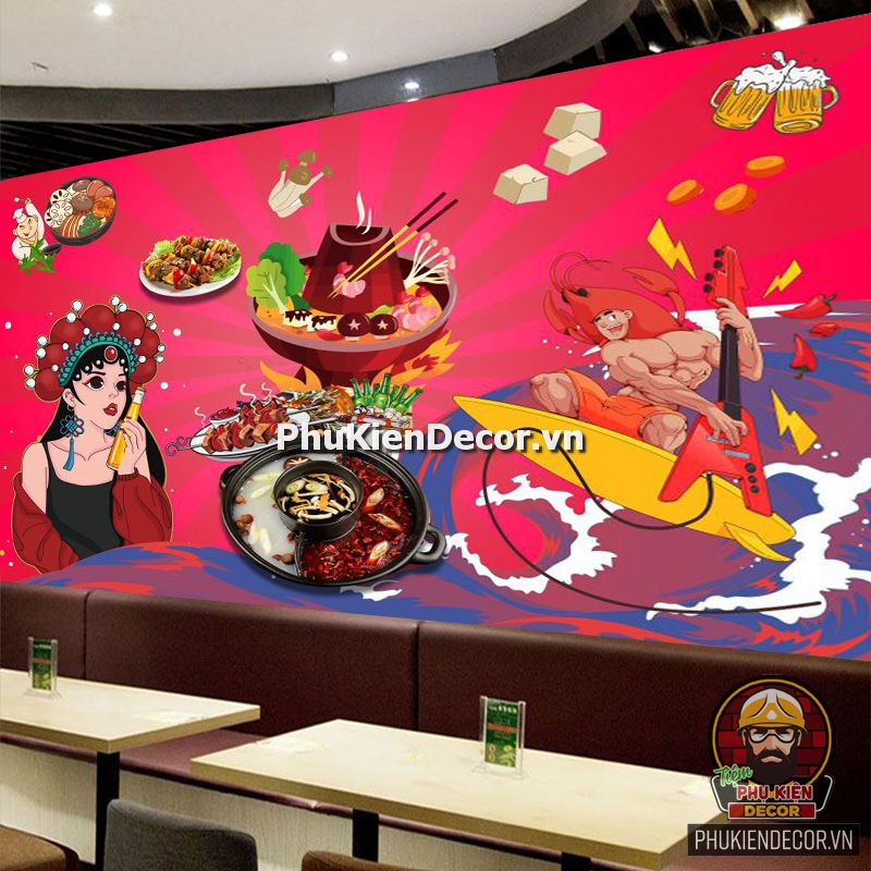 Tranh dán tường 3D trang trí quán Lẩu cô gái Hong Kong, phong cách Tuổi Teen Tranh dán tường 3D trang trí quán Lẩu cô gái Hong Kong, phong cách Tuổi Teen
