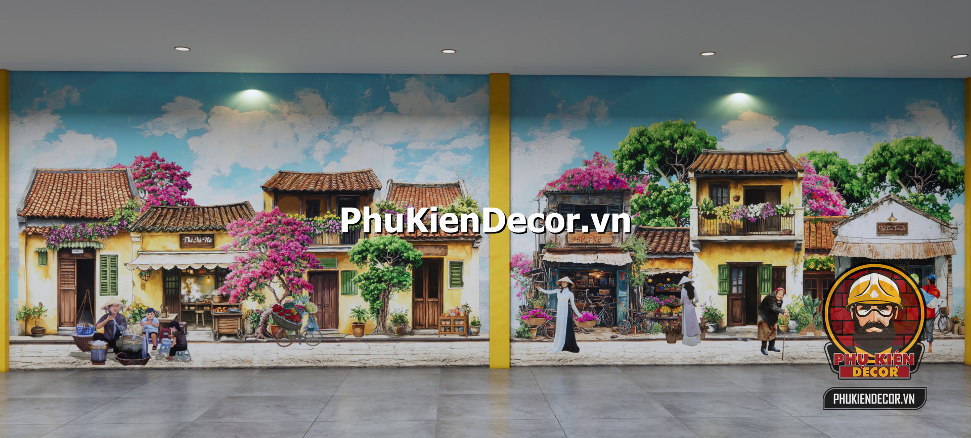 Tranh dán tường 3d phong cách Hà Nội,phố vắng ,mái củ,người xưa Tranh dán tường 3d phong cách Hà Nội,phố vắng ,mái củ,người xưa