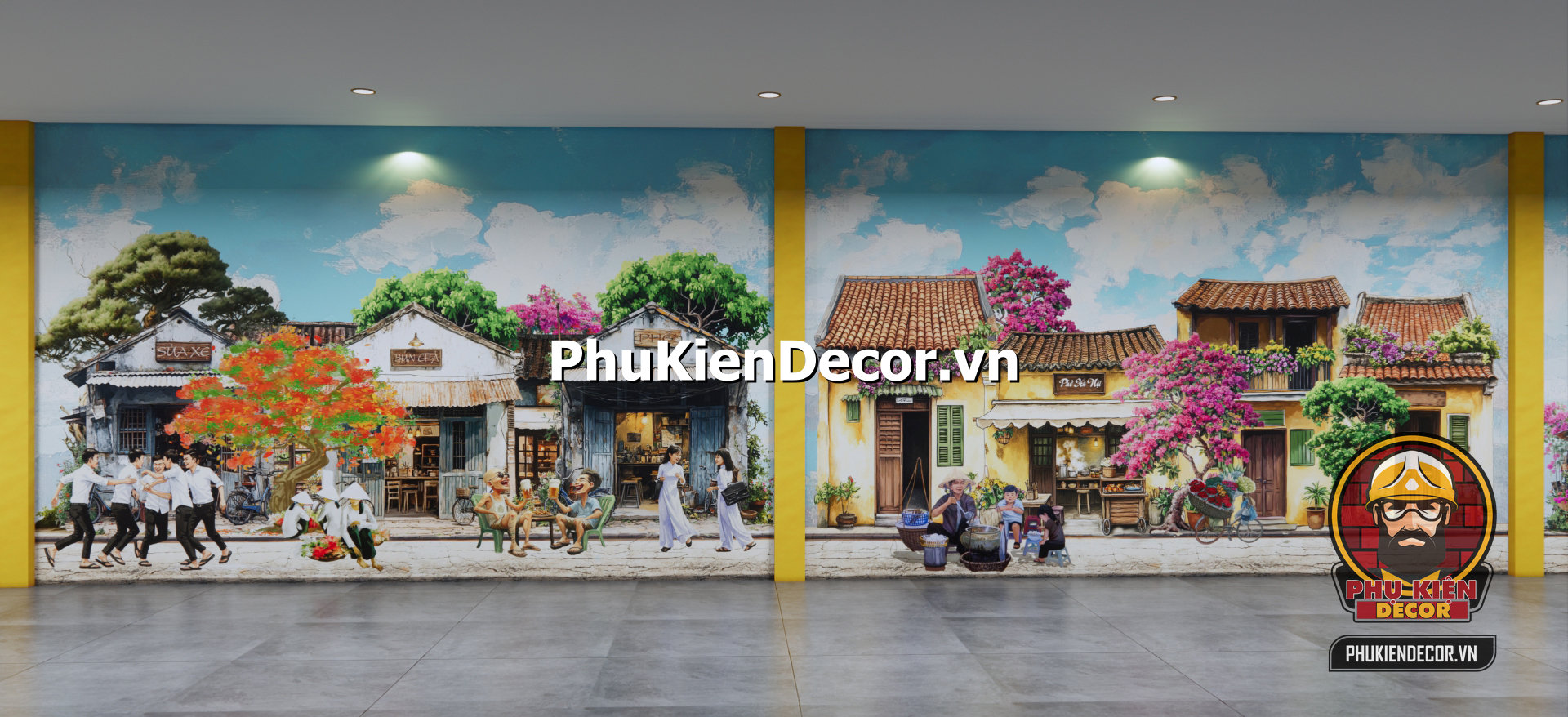 Tranh dán tường 3d phong cách Hà Nội,phố vắng ,mái cũ,người xưa Tranh dán tường 3d phong cách Hà Nội,phố vắng ,mái cũ,người xưa