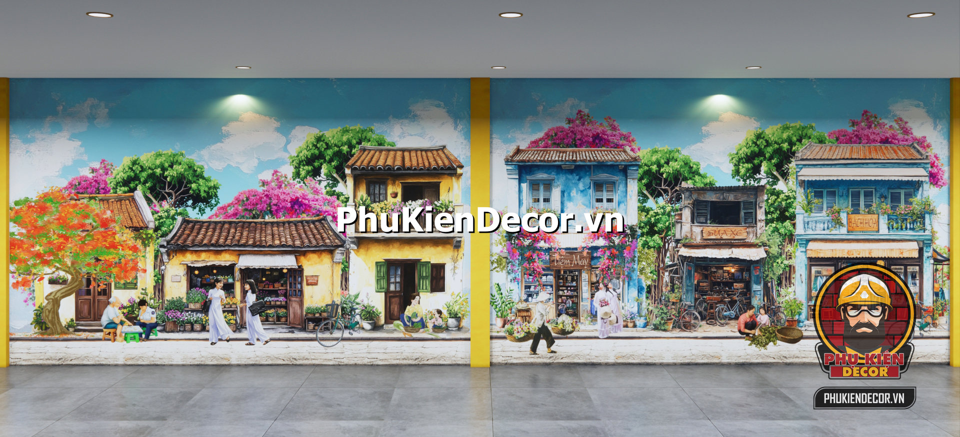 Tranh dán tường 3d phong cách Hà Nội,phố vắng ,mái củ,người xưa Tranh dán tường 3d phong cách Hà Nội,phố vắng ,mái củ,người xưa