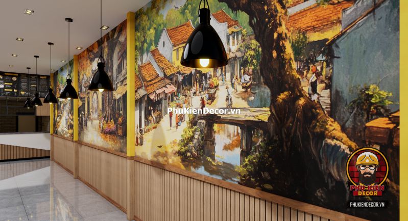 Mô hình tranh dán tường phố xá Hà Nội ngày xưa Tranh 3D Phố Cổ Hà Nội in UV khổ nhỏ, bố trí phù hợp cho quán nhỏ hoặc góc tường phụ, mang lại cảm giác gần gũi và sâu lắng.