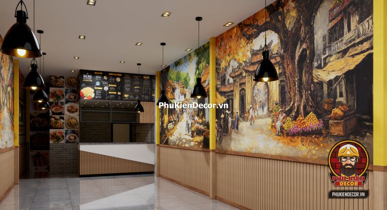 Mô hình tranh dán tường phố xá Hà Nội ngày xưa Tranh 3D Phố Cổ Hà Nội in UV khổ nhỏ, bố trí phù hợp cho quán nhỏ hoặc góc tường phụ, mang lại cảm giác gần gũi và sâu lắng.