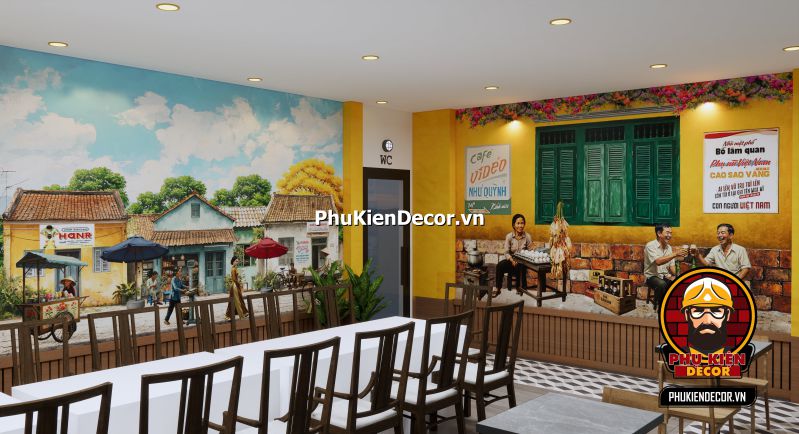 Tranh dán tường 3D phong cách Sài Gòn xưa Tranh dán tường 3D phong cách Sài Gòn xưa