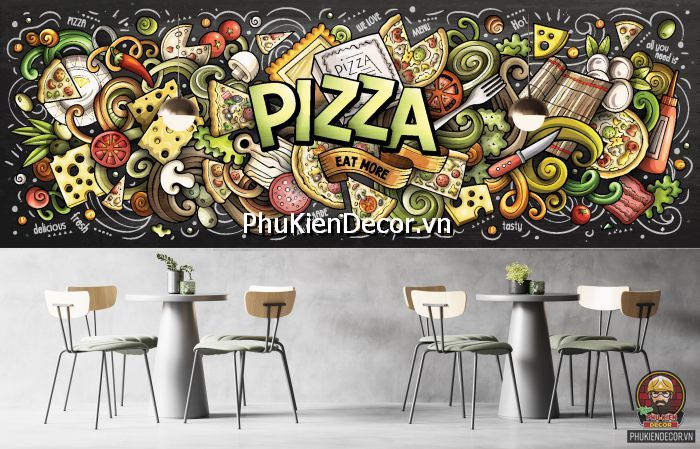 Bộ tranh dán tường bánh pizza đẹp, tăng tính thẩm mĩ cao Bộ tranh dán tường bánh pizza đẹp, tăng tính thẩm mĩ cao