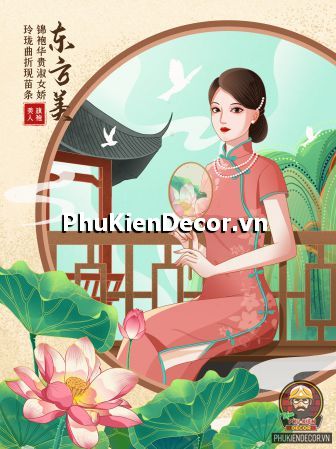 Tranh dán tường các cô gái xinh đẹp, quyến rũ trong bộ sườn xám truyền thống đẹp, ấn tượng Tranh dán tường các cô gái xinh đẹp, quyến rũ trong bộ sườn xám truyền thống đẹp, ấn tượng