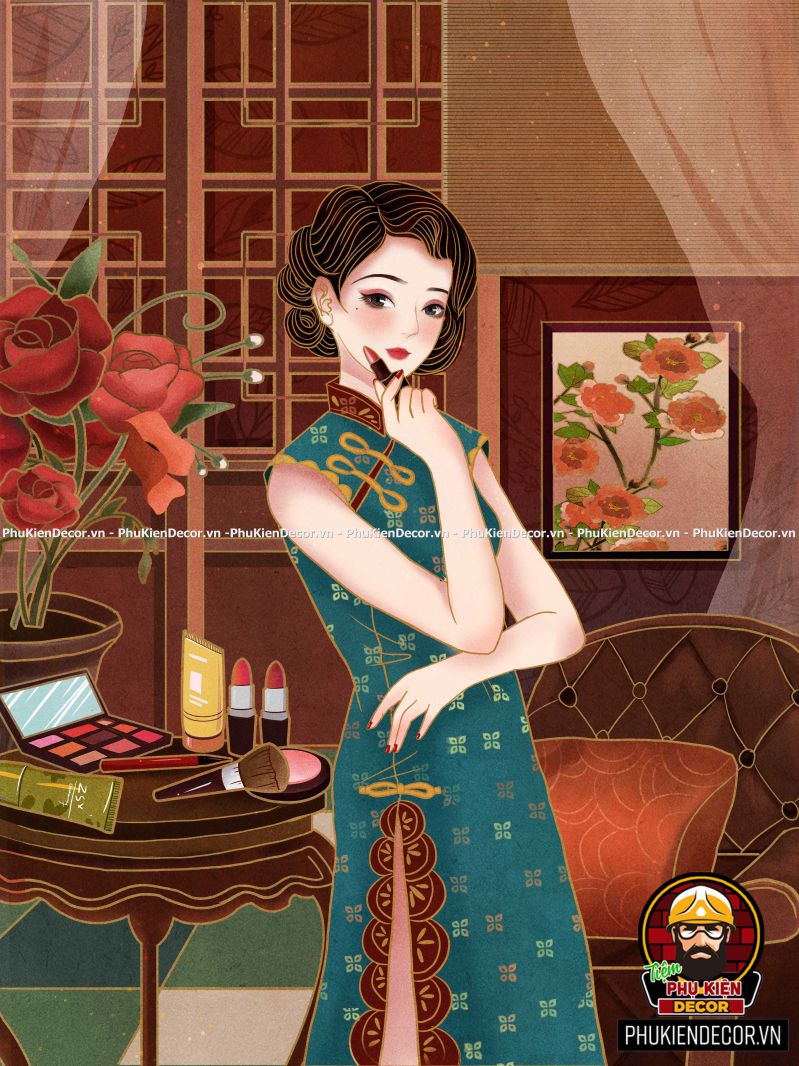 Tranh dán tường các cô gái xinh đẹp, quyến rũ trong bộ sườn xám truyền thống đẹp, ấn tượng Tranh dán tường các cô gái xinh đẹp, quyến rũ trong bộ sườn xám truyền thống đẹp, ấn tượng