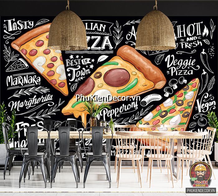 Sử dụng tranh dán tường 3D các mẫu bánh pizza mang lại không gian hiện đại, nổi bật Sử dụng tranh dán tường 3D các mẫu bánh pizza mang lại không gian hiện đại, nổi bật