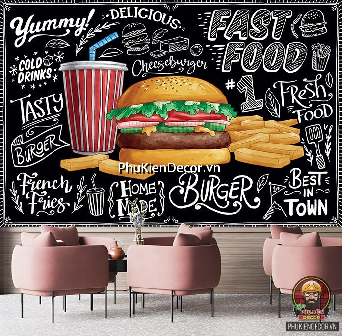 Tranh dán tường chủ đề về các món bánh mì hamburger mang phong cách hiện đại Tranh dán tường chủ đề về các món bánh mì hamburger mang phong cách hiện đại