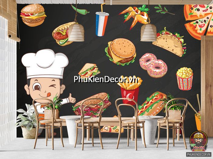 Tranh dán tường chủ đề về các món bánh mì hamburger mang phong cách hiện đại Tranh dán tường chủ đề về các món bánh mì hamburger mang phong cách hiện đại