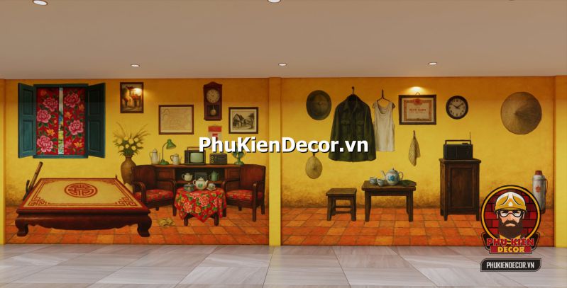Tranh dán tường cuộc sống sinh hoạt Hà Nội Tranh 3D Phố Cổ Hà Nội in UV khổ nhỏ, bố trí phù hợp cho quán nhỏ hoặc góc tường phụ, mang lại cảm giác gần gũi và sâu lắng.