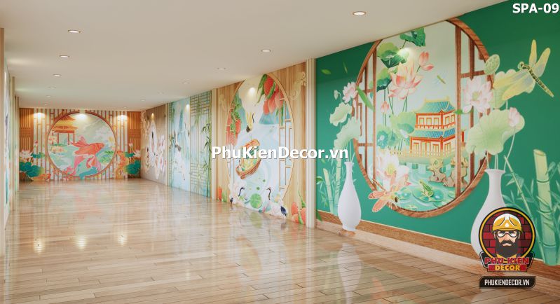 Tranh dán tường hình ảnh hoa sen và cá chép phong thủy Tranh dán tường hình ảnh hoa sen và cá chép phong thủy