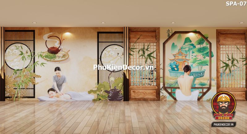 Trang trí spa tại nhà với tranh 3D cảnh massage thư giãn Trang trí spa tại nhà với tranh 3D cảnh massage thư giãn