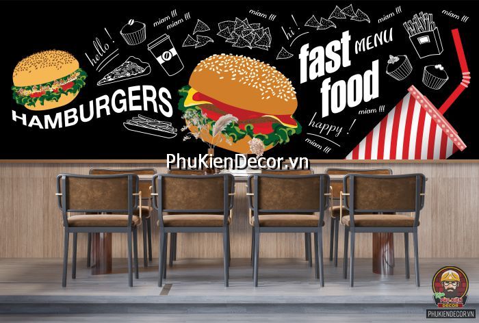 Hình ảnh tranh dán tường hamburger hấp dẫn mang phong cách đương đại Hình ảnh tranh dán tường hamburger hấp dẫn mang phong cách đương đại