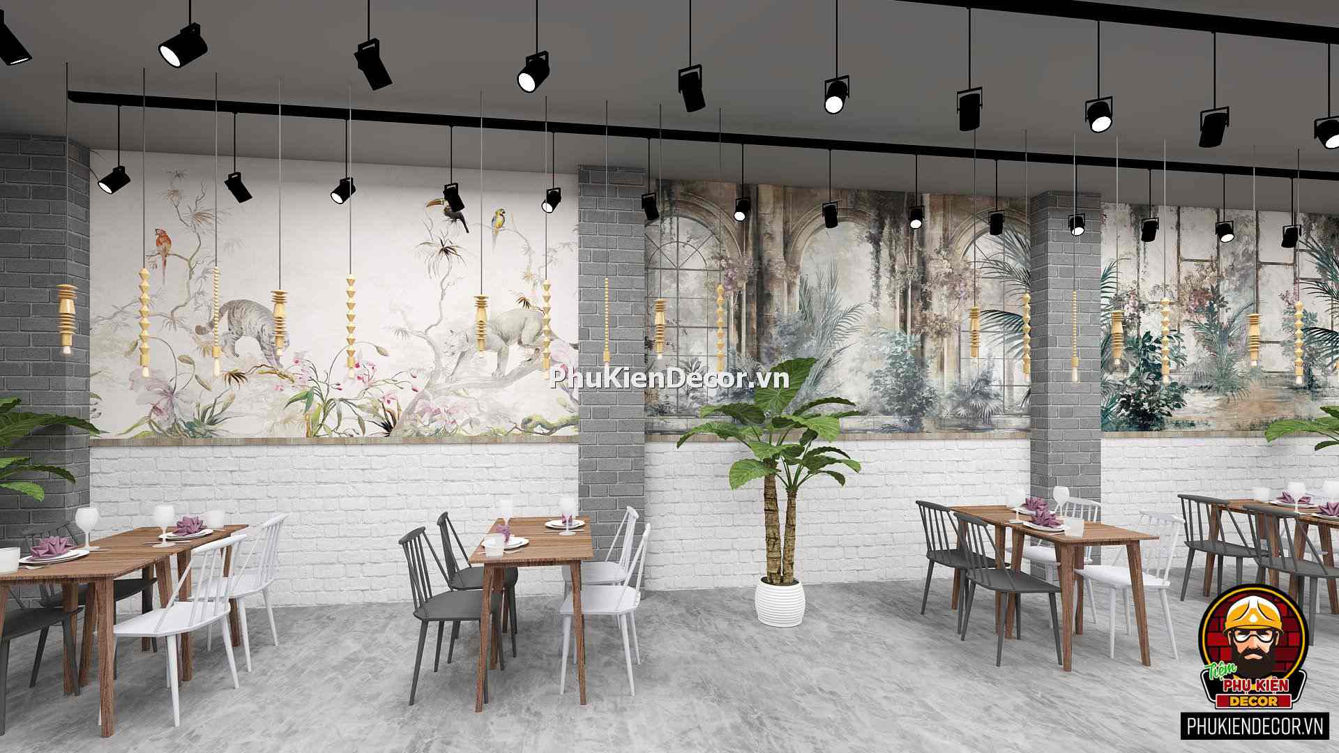 Tranh dán tường Nhà hàng Hoa Lá Nhiệt Đới Bắc Âu Tranh dán tường Nhà hàng Hoa Lá Nhiệt Đới Bắc Âu