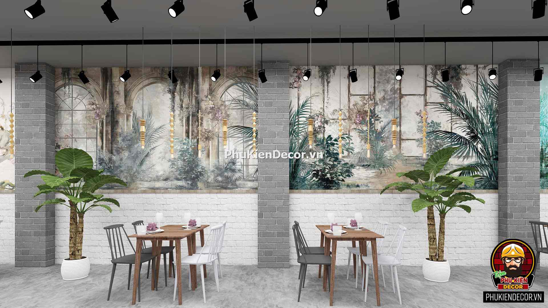 Tranh dán tường Nhà hàng Hoa Lá Nhiệt Đới Bắc Âu Tranh dán tường Nhà hàng Hoa Lá Nhiệt Đới Bắc Âu