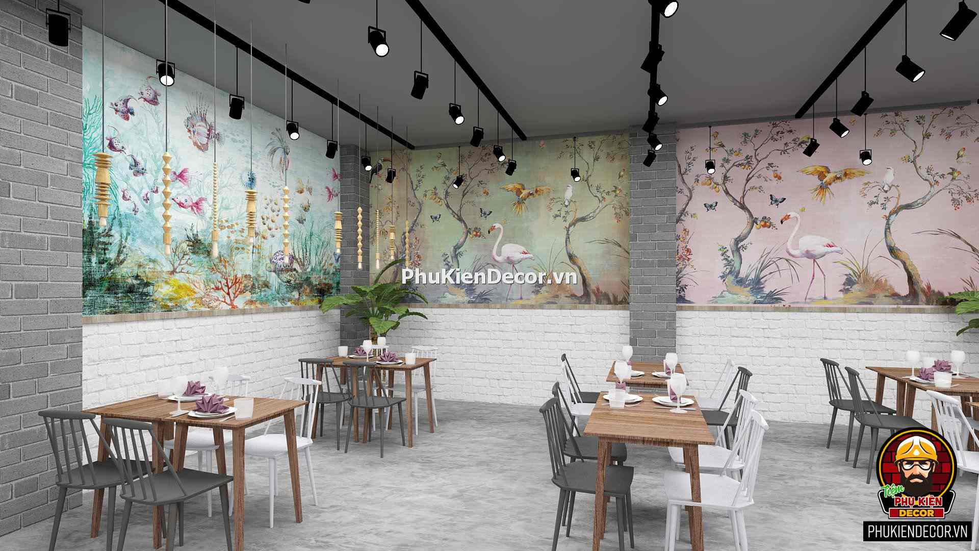 Tranh dán tường Nhà hàng Hoa Lá Nhiệt Đới Bắc Âu Tranh dán tường Nhà hàng Hoa Lá Nhiệt Đới Bắc Âu