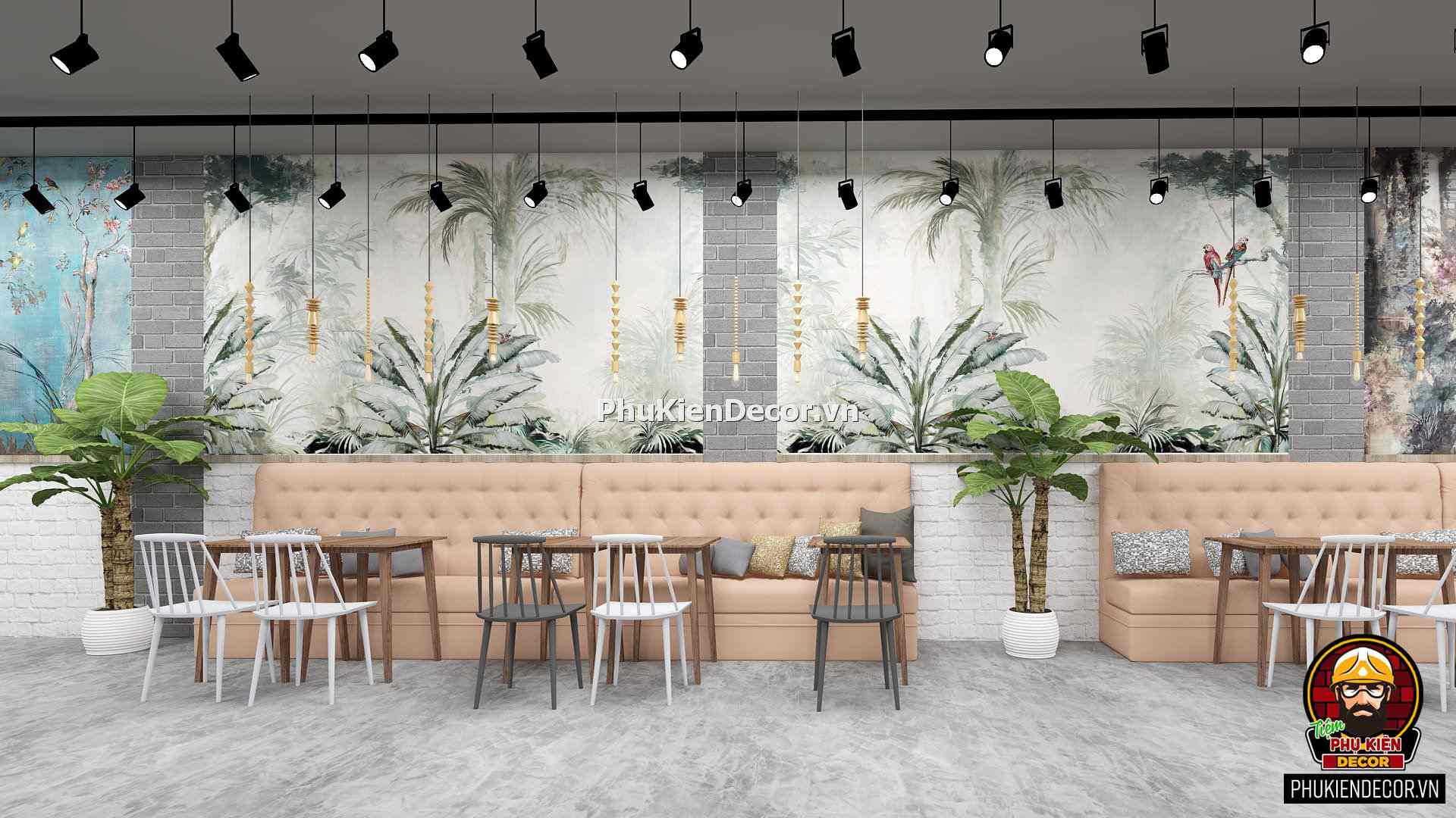 Tranh dán tường Nhà hàng Hoa Lá Nhiệt Đới Bắc Âu Tranh dán tường Nhà hàng Hoa Lá Nhiệt Đới Bắc Âu