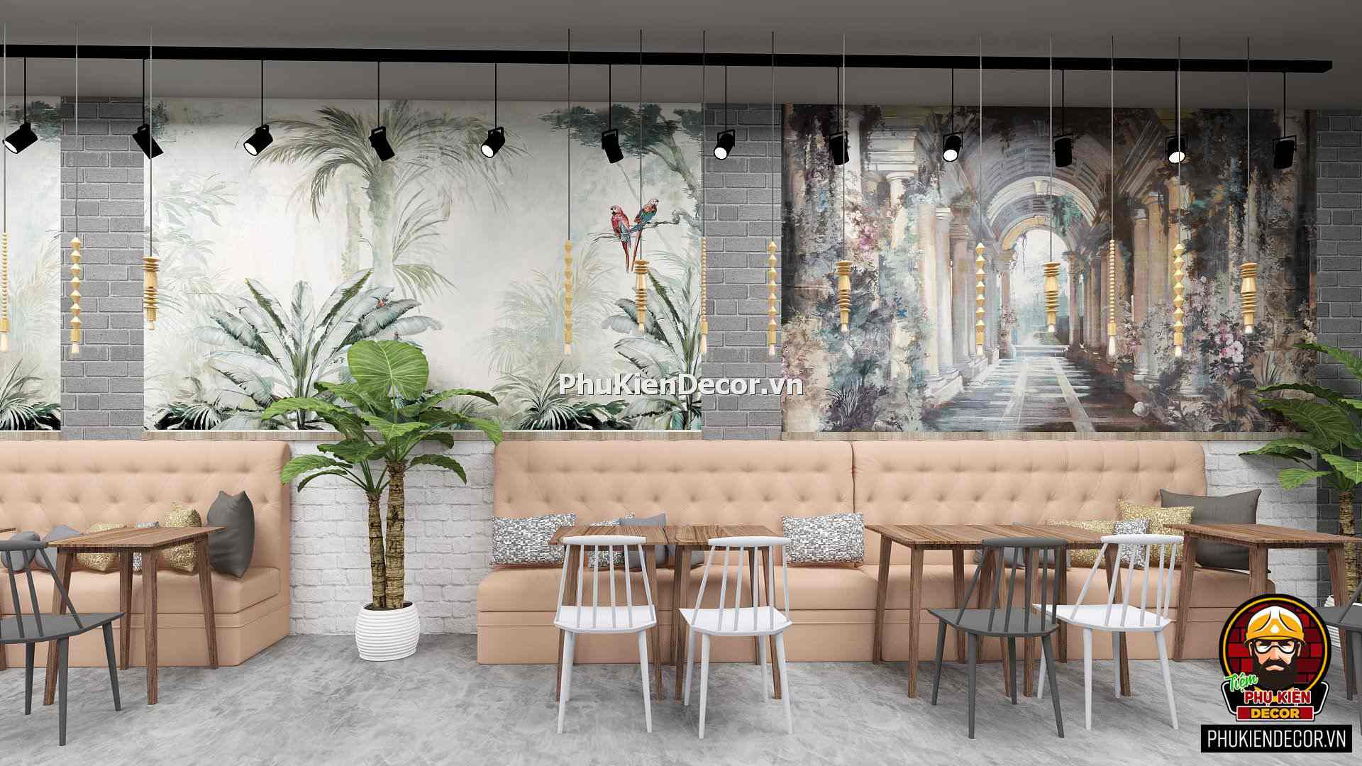 Tranh dán tường Nhà hàng Hoa Lá Nhiệt Đới Bắc Âu Tranh dán tường Nhà hàng Hoa Lá Nhiệt Đới Bắc Âu