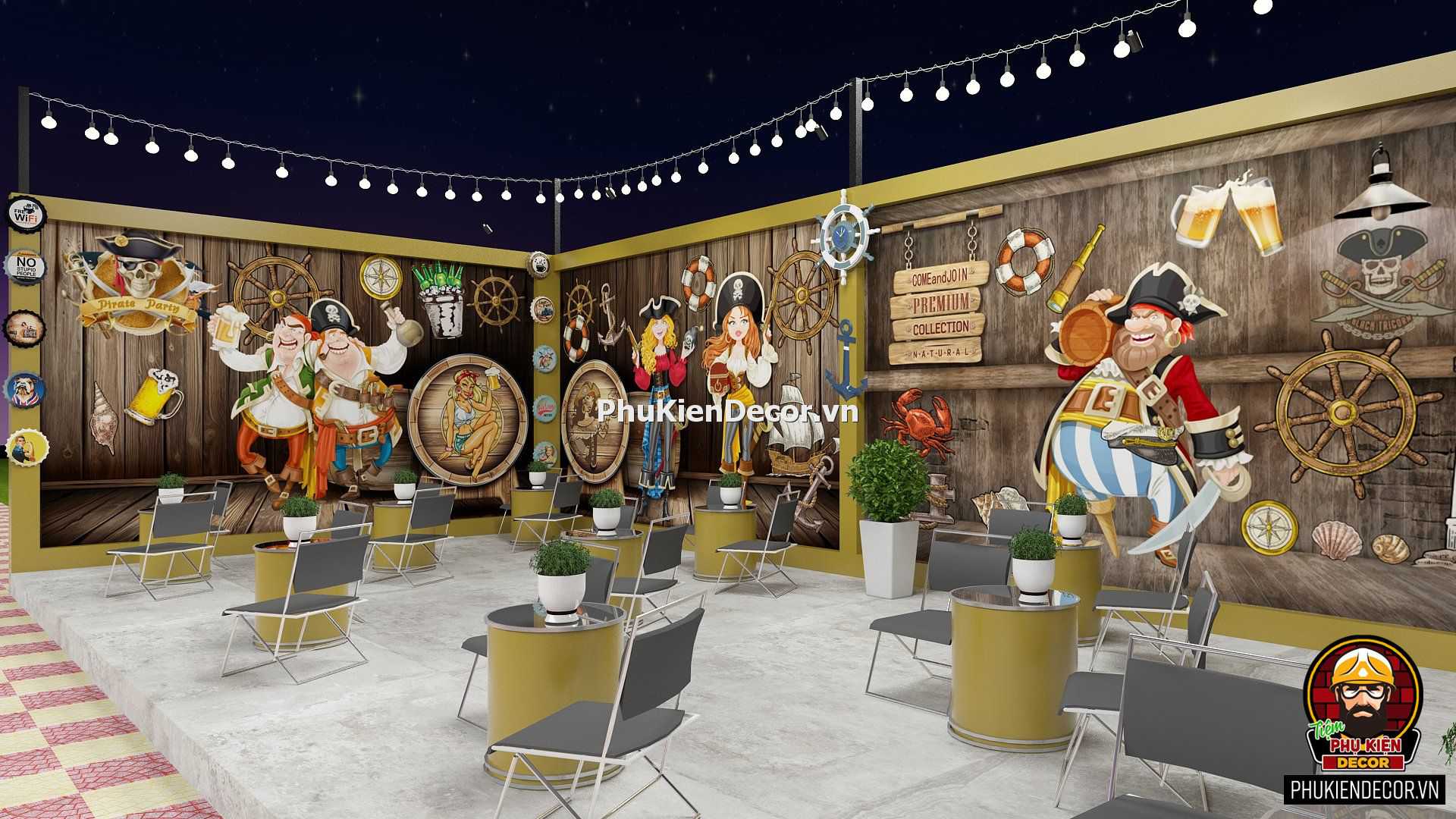 Tranh dán tường phong cách Cướp biển Caribe cho Quán Ăn, Quán nhậu, Nhà hàng, Quán Bia Tranh dán tường phong cách Cướp biển Caribe cho Quán Ăn, Quán nhậu, Nhà hàng, Quán Bia
