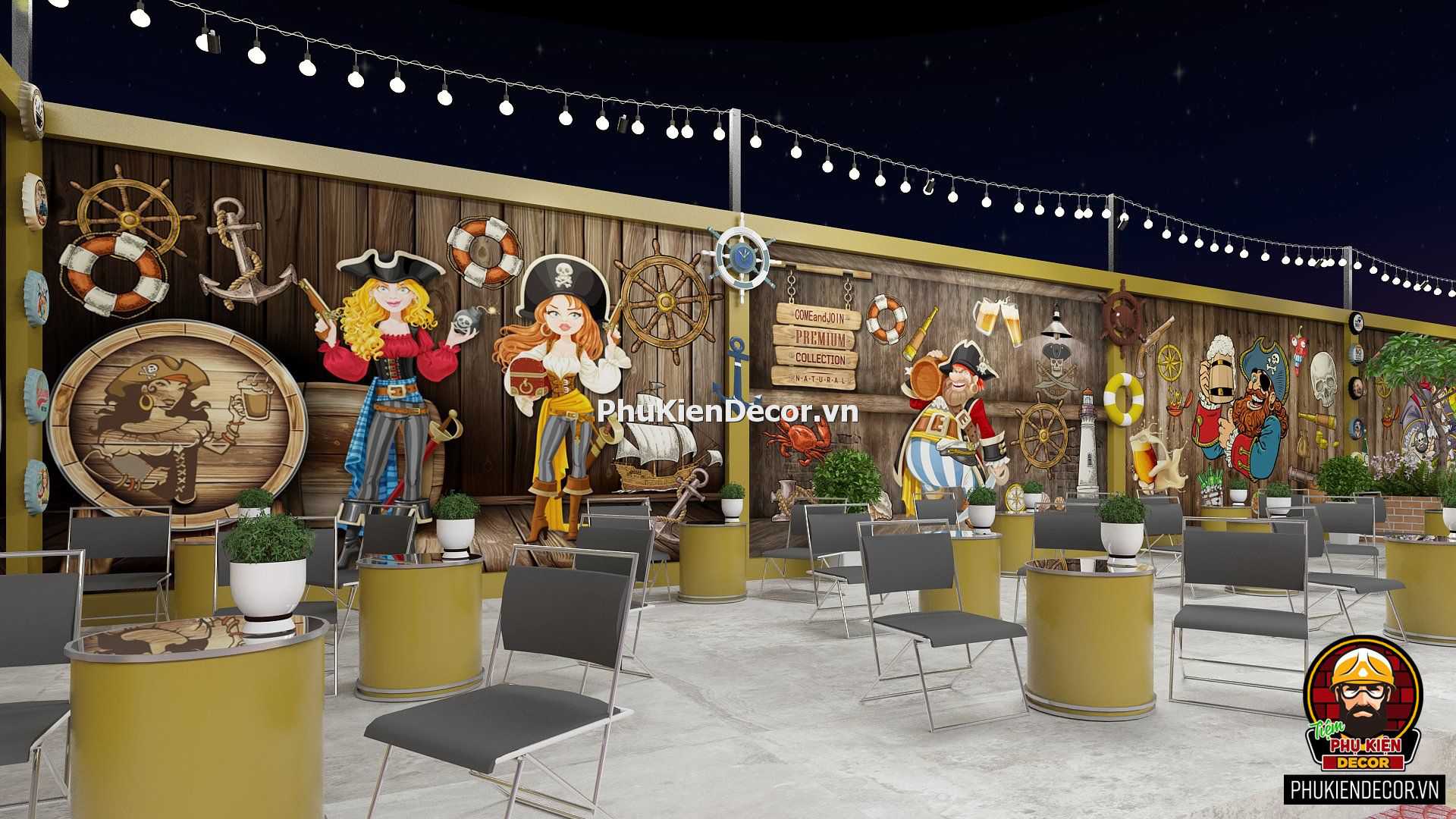 Tranh dán tường phong cách Cướp biển Caribe cho Quán Ăn, Quán nhậu, Nhà hàng, Quán Bia Tranh dán tường phong cách Cướp biển Caribe cho Quán Ăn, Quán nhậu, Nhà hàng, Quán Bia