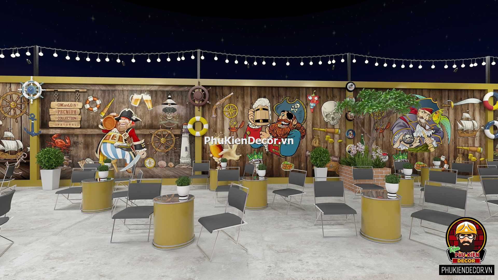 Tranh dán tường phong cách Cướp biển Caribe cho Quán Ăn, Quán nhậu, Nhà hàng, Quán Bia Tranh dán tường phong cách Cướp biển Caribe cho Quán Ăn, Quán nhậu, Nhà hàng, Quán Bia