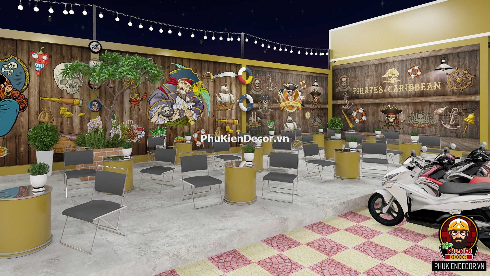 Tranh dán tường phong cách Cướp biển Caribe cho Quán Ăn, Quán nhậu, Nhà hàng, Quán Bia Tranh dán tường phong cách Cướp biển Caribe cho Quán Ăn, Quán nhậu, Nhà hàng, Quán Bia