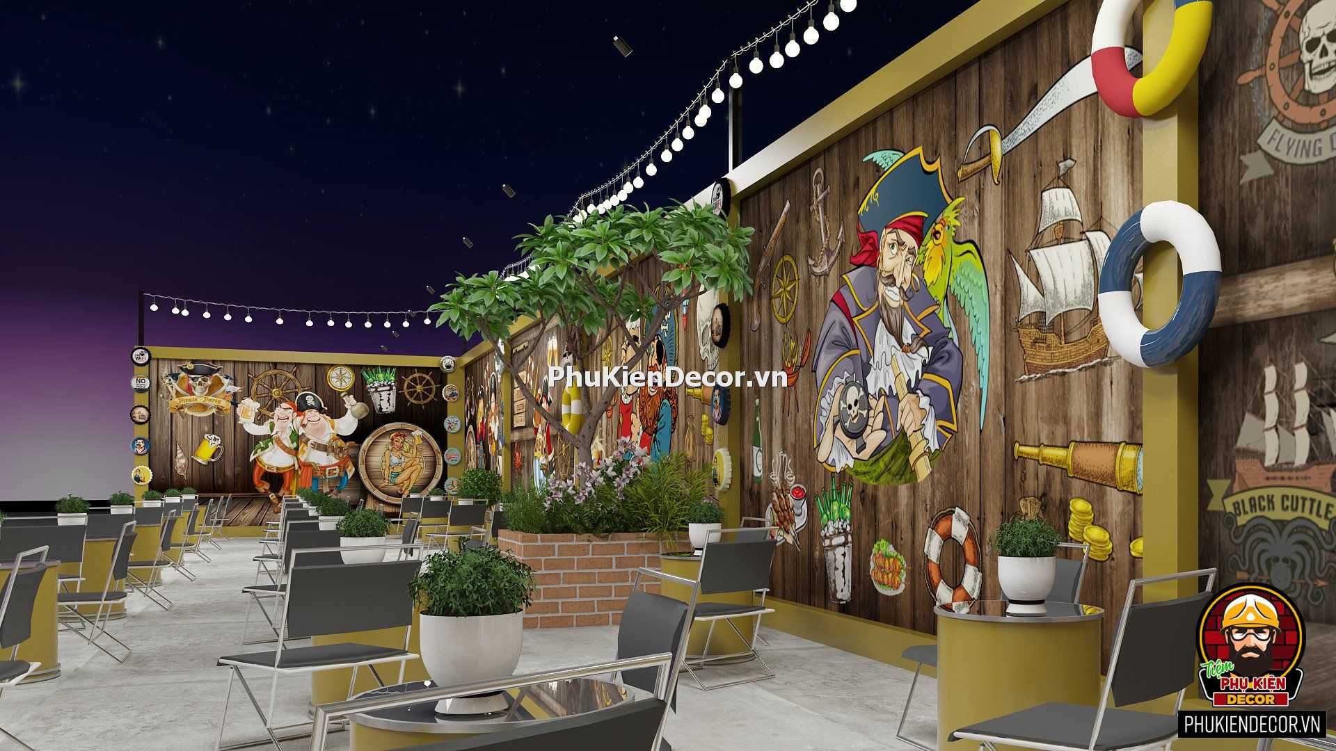 Tranh dán tường phong cách Cướp biển Caribe cho Quán Ăn, Quán nhậu, Nhà hàng, Quán Bia Tranh dán tường phong cách Cướp biển Caribe cho Quán Ăn, Quán nhậu, Nhà hàng, Quán Bia