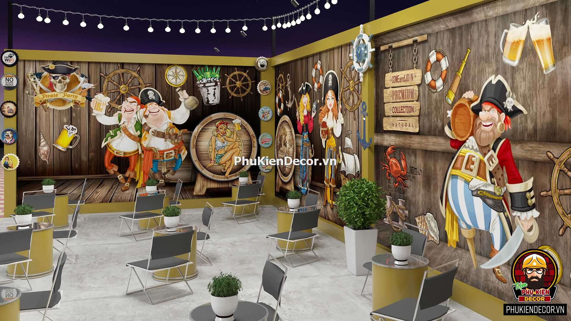 Tranh dán tường phong cách Cướp biển Caribe cho Quán Ăn, Quán nhậu, Nhà hàng, Quán Bia Tranh dán tường phong cách Cướp biển Caribe cho Quán Ăn, Quán nhậu, Nhà hàng, Quán Bia