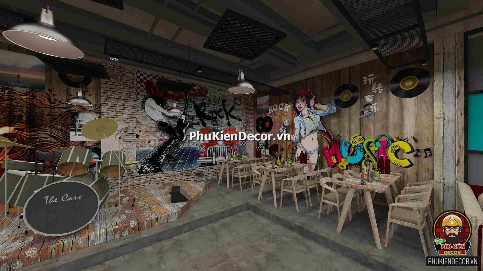 Tranh dán tường 3D nhạc Rock phong cách mạnh mẽ và đầy cá tính Tranh dán tường 3D nhạc Rock phong cách mạnh mẽ và đầy cá tính