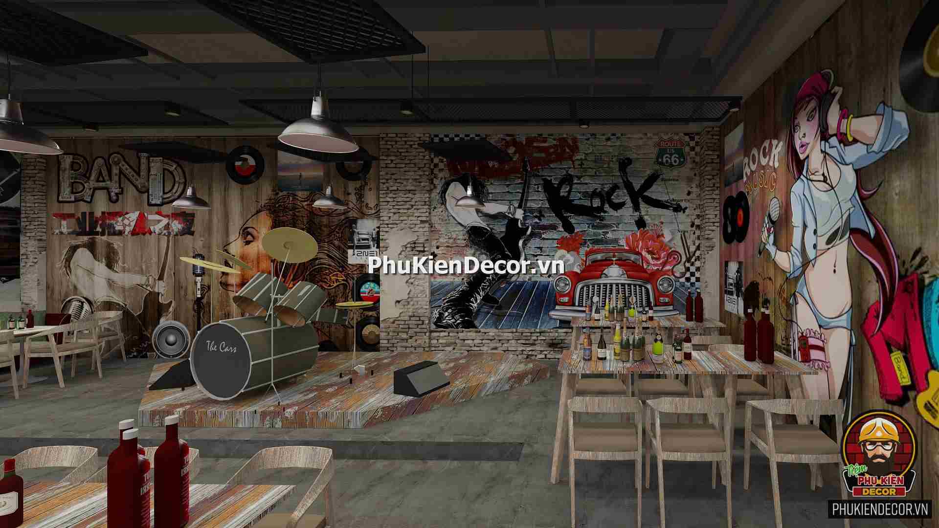 Tranh dán tường 3D nhạc Rock phong cách mạnh mẽ và đầy cá tính Tranh dán tường 3D nhạc Rock phong cách mạnh mẽ và đầy cá tính