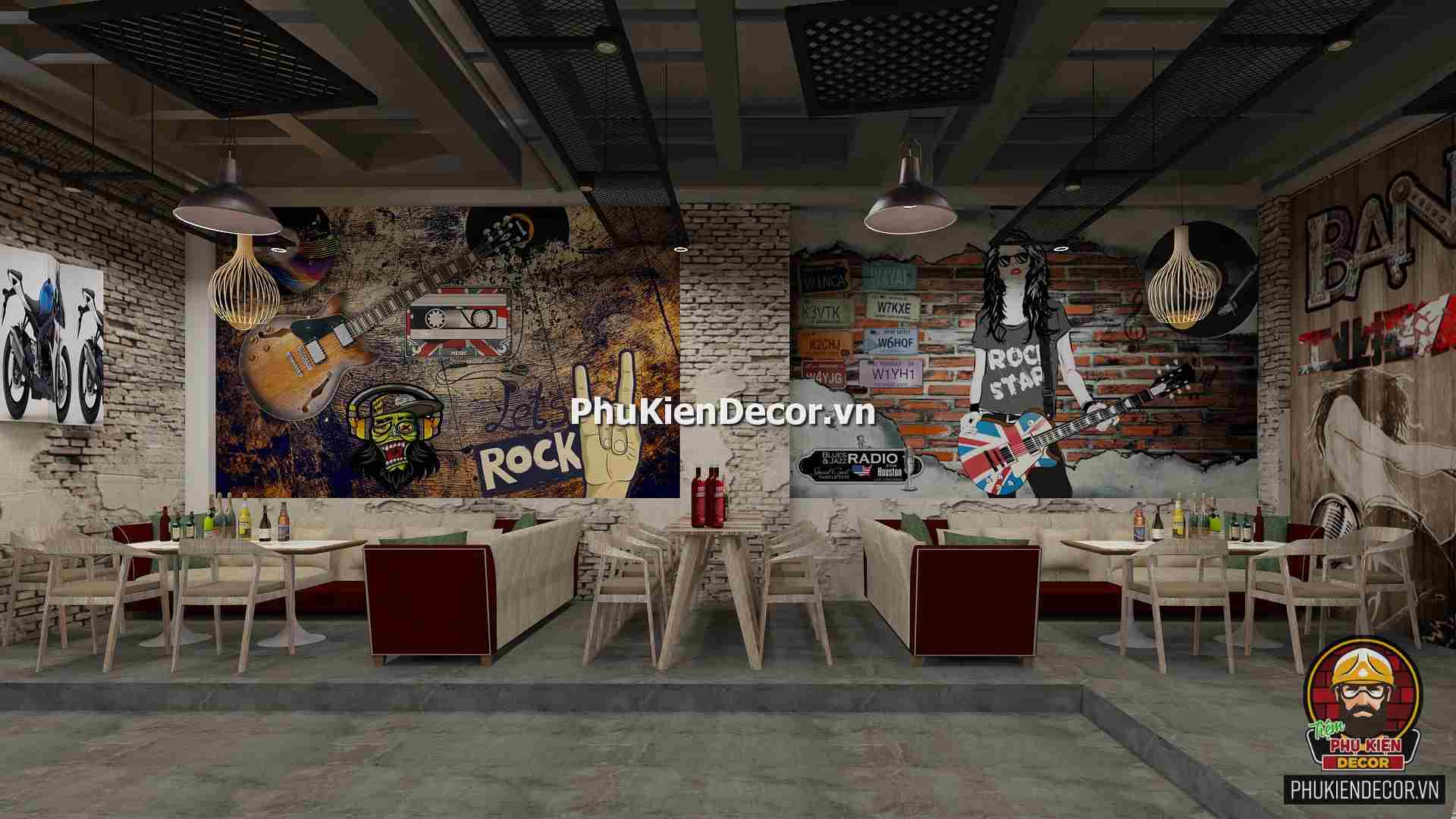 Tranh dán tường 3D nhạc Rock phong cách mạnh mẽ và đầy cá tính Tranh dán tường 3D nhạc Rock phong cách mạnh mẽ và đầy cá tính