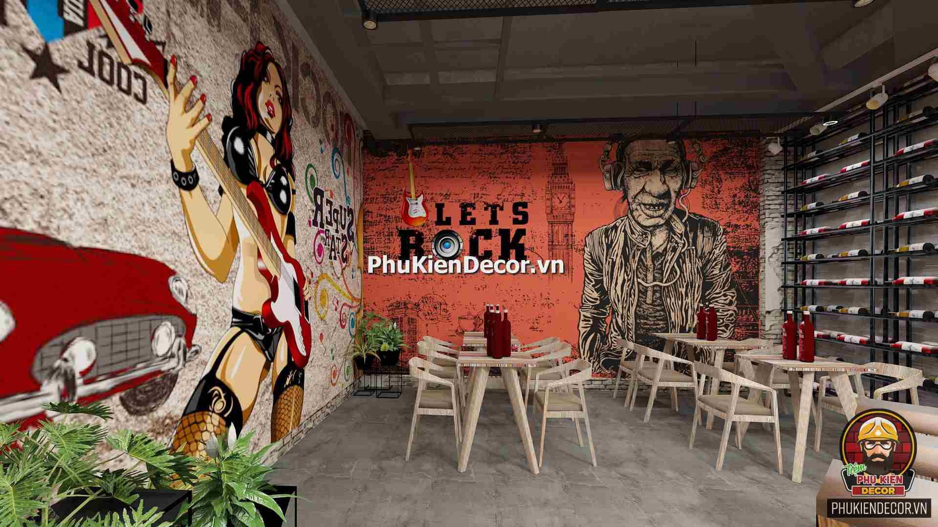Tranh dán tường 3D nhạc Rock phong cách mạnh mẽ và đầy cá tính Tranh dán tường 3D nhạc Rock phong cách mạnh mẽ và đầy cá tính
