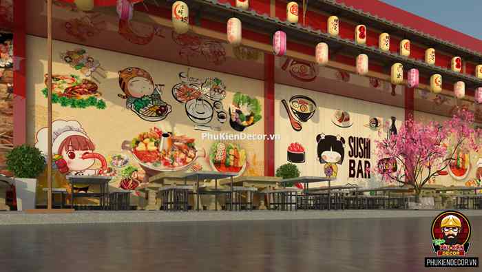 Tranh dán tường phong cách Nhật Bản quán ăn, nhà hàng, quán nhậu+ Tranh dán tường phong cách Nhật Bản quán ăn, nhà hàng, quán nhậu+