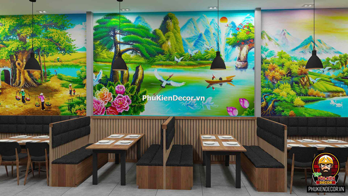 Tranh dán tường quán ăn nhà hàng làng quê dân giã Tranh dán tường quán ăn nhà hàng làng quê dân giã