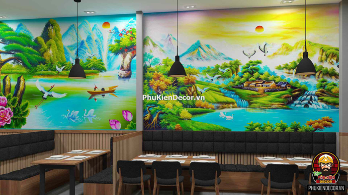 Tranh dán tường quán Ăn nhà hàng phong cảnh Làng quê, Dân giã Tranh dán tường quán Ăn nhà hàng phong cảnh Làng quê, Dân giã