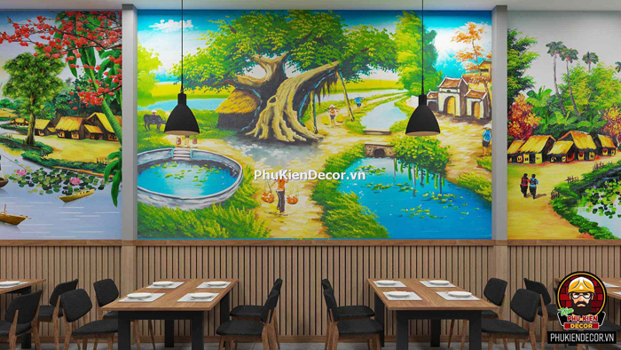 Tranh dán tường quán Ăn nhà hàng phong cảnh Làng quê, Dân giã Tranh dán tường quán Ăn nhà hàng phong cảnh Làng quê, Dân giã
