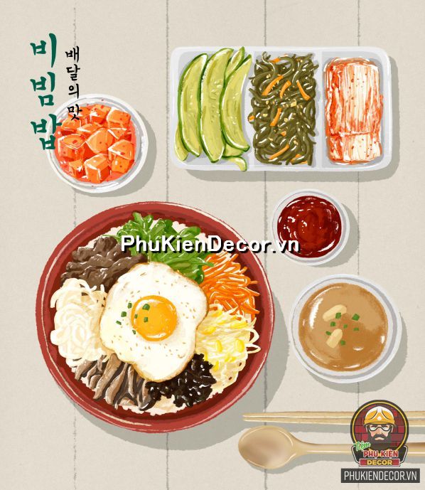 Tranh canvas treo tường, tranh dán tường 3d quán ăn phong cách Korea Tranh canvas treo tường, tranh dán tường 3d quán ăn phong cách Korea