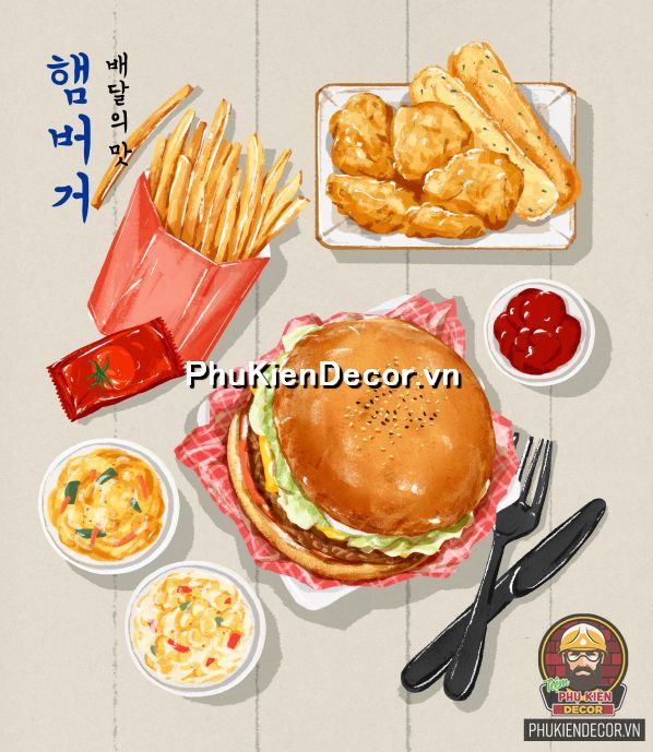 Tranh canvas treo tường, tranh dán tường 3d quán ăn phong cách Korea Tranh canvas treo tường, tranh dán tường 3d quán ăn phong cách Korea