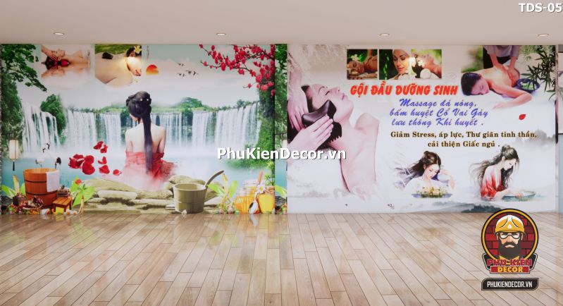 Tranh dán tường tre trúc, thác nước, dòng sông 3D Tranh dán tường tre trúc, thác nước, dòng sông 3D